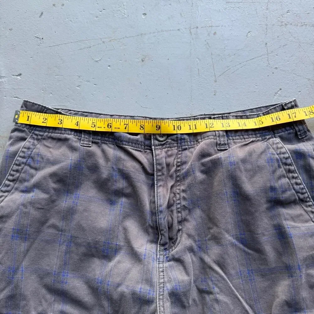 American Rag Plaid Cargo Shorts 34x10 Faded Charcoal Blue Y2K